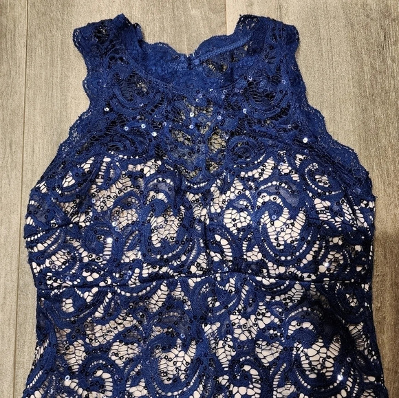 Sequin Hearts Blue Lace and Sequin Dress - Picture 3 of 5